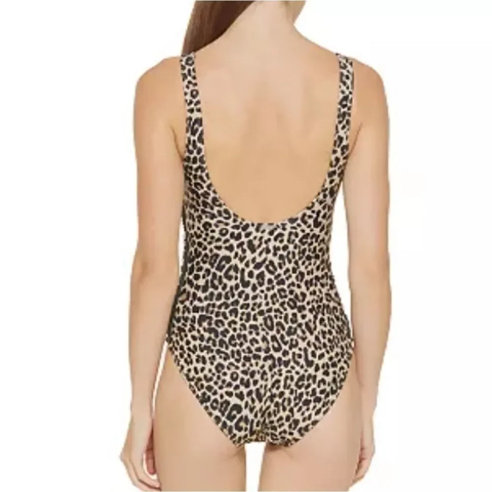 DKNY Women's Printed Leopard Scoop-Neck One-Piece Swimsuit Size 14 - Picture 7 of 16